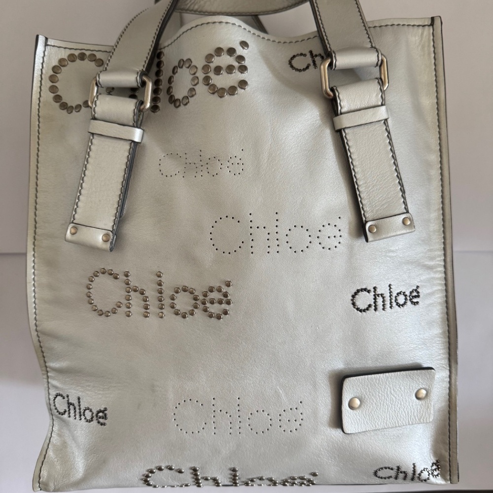 Vintage Chloe Silver Leather Studded Patsy Tote Bag
